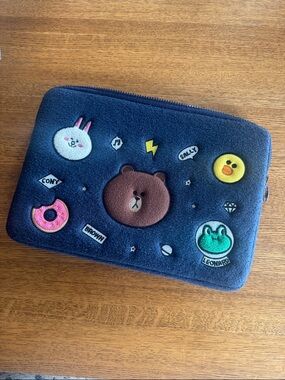 FRIENDS Navy Plush Tablet Sleeve with Brown Bear & Colorful Character Patches